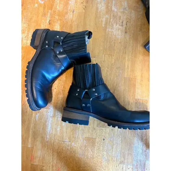 Engineer Harness Boots Mens 9.5 Black Leather Motorcycle Biker Lug Sole Moto
